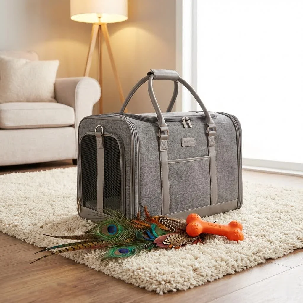 Juicy Couture pet carrier with gold hardware