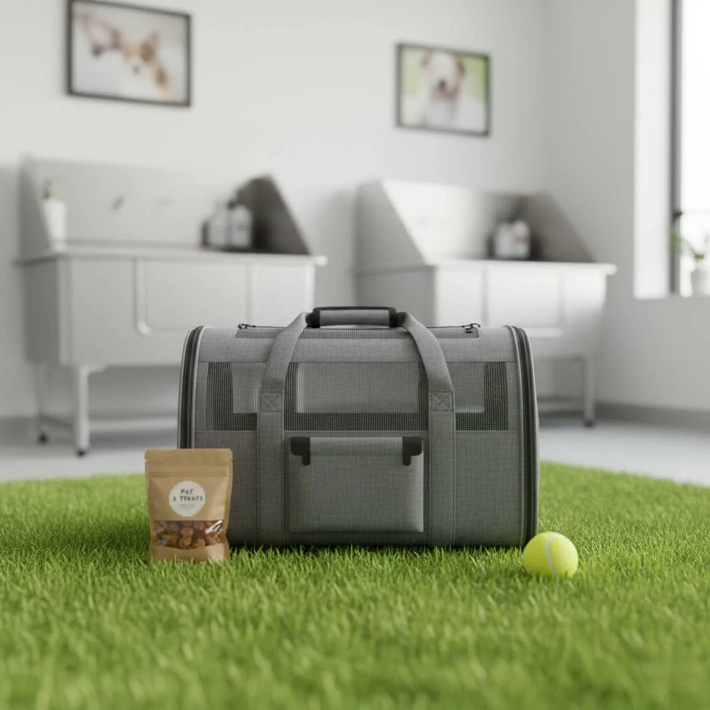 Louis Vuitton Pet Carrier with a small dog inside