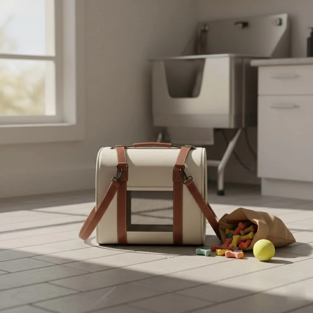 Two cats comfortably resting inside a spacious pet carrier